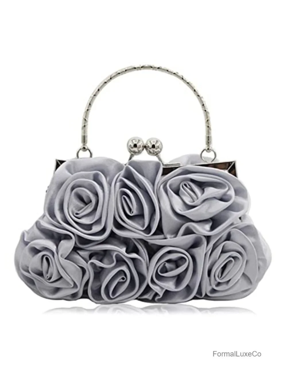 Floral Satin Evening Clutch with Detachable Chain Strap for Weddings Parties